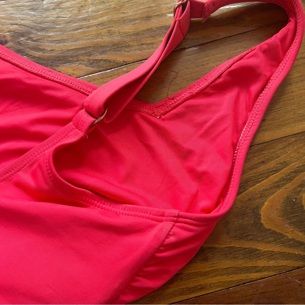 Anne Cole Ruched One-Piece‎ Swimsuit in Red Square Neckline Adjustable Small